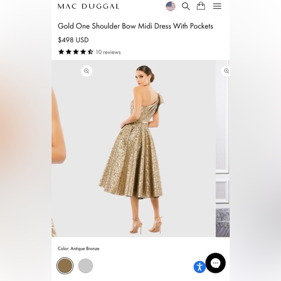 Mac Duggal Gold One Shoulder Dress - Picture 2 of 10